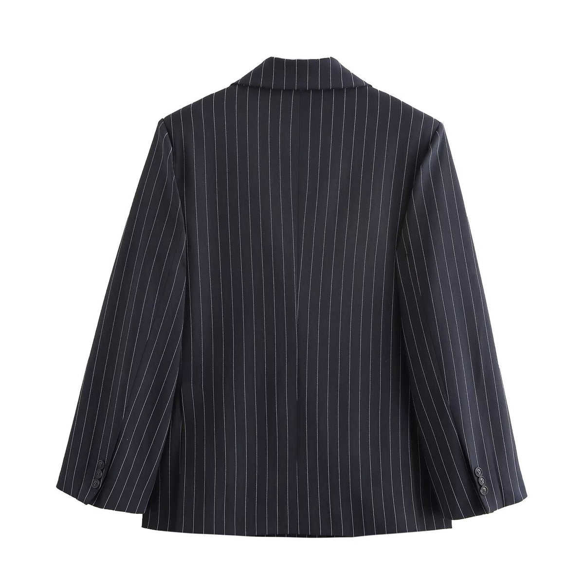 Oversized Pinstripe Blazer in navy pinstripe, back view