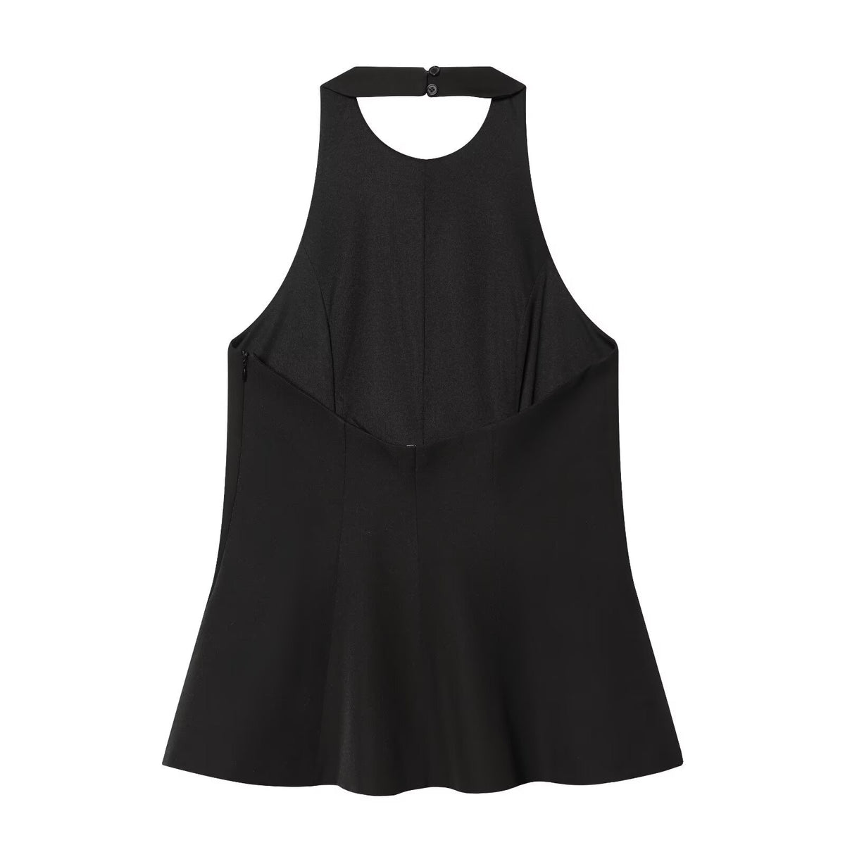 Halterneck Peplum Top in black, back view