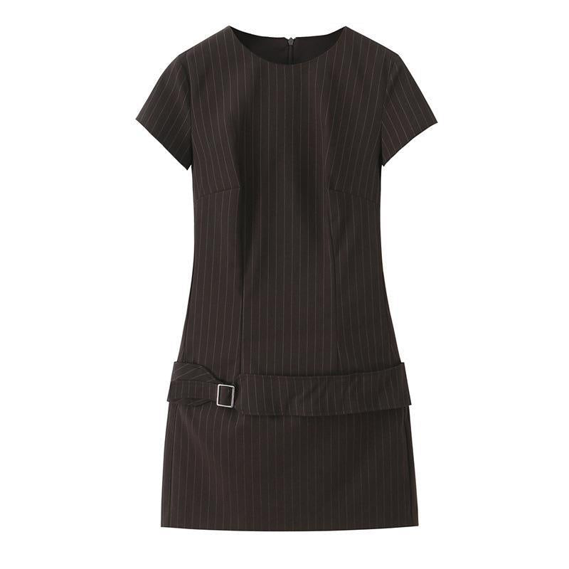Chocolate Pinstripe Dress, front view