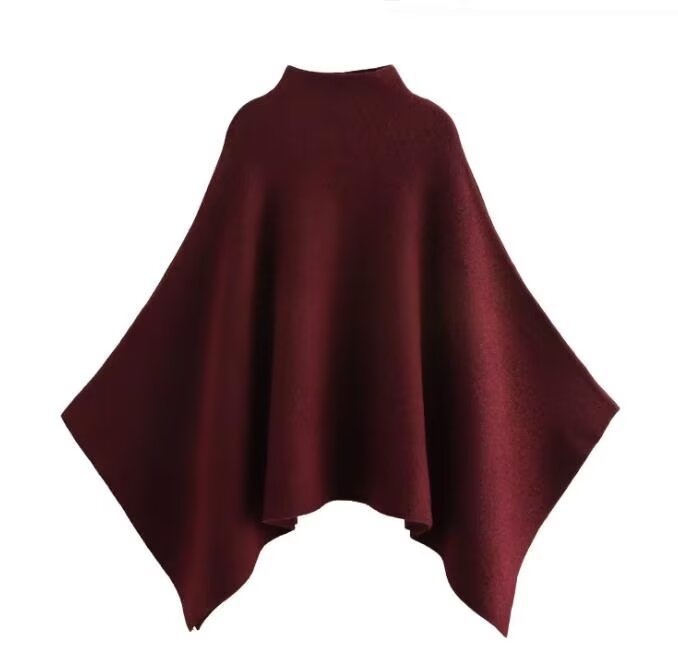 Asymmetric Knit Cape in burgundy