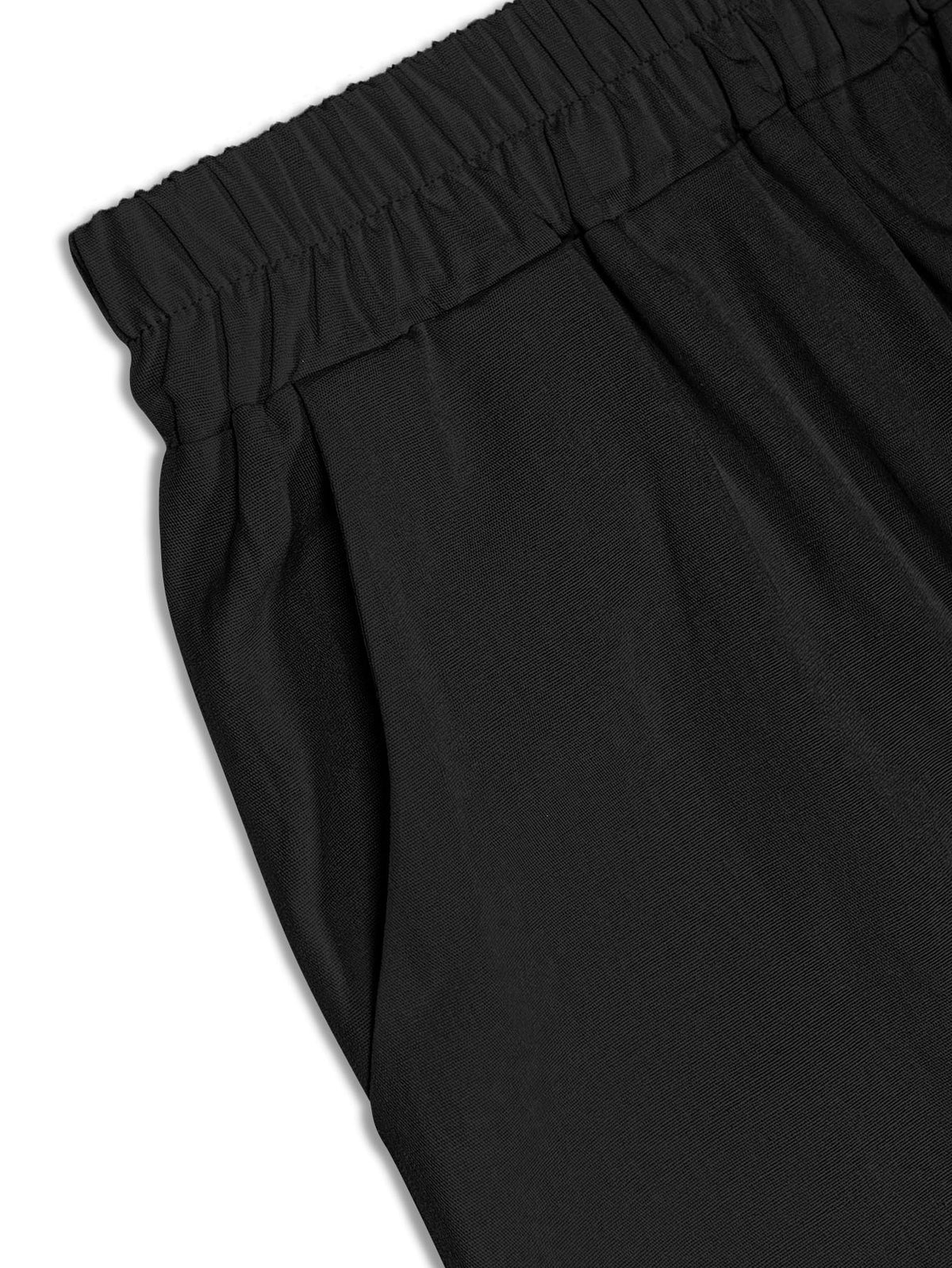 Band-Collar Shirt Set, trouser waistband detail