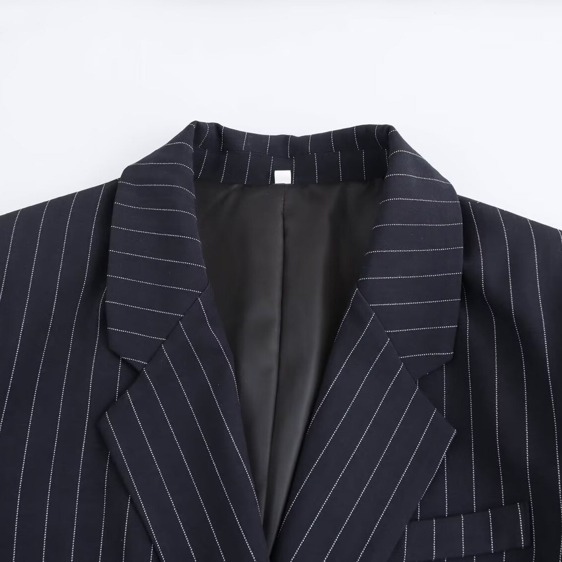 Oversized Pinstripe Blazer, lapel and lining detail