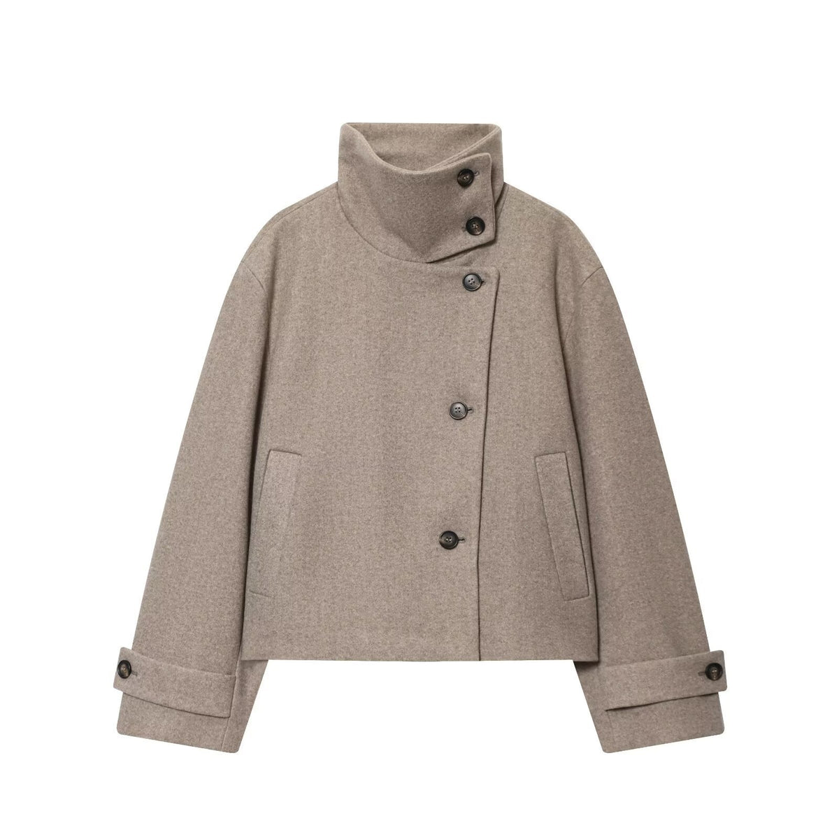 Stand-Collar Jacket in taupe, front view