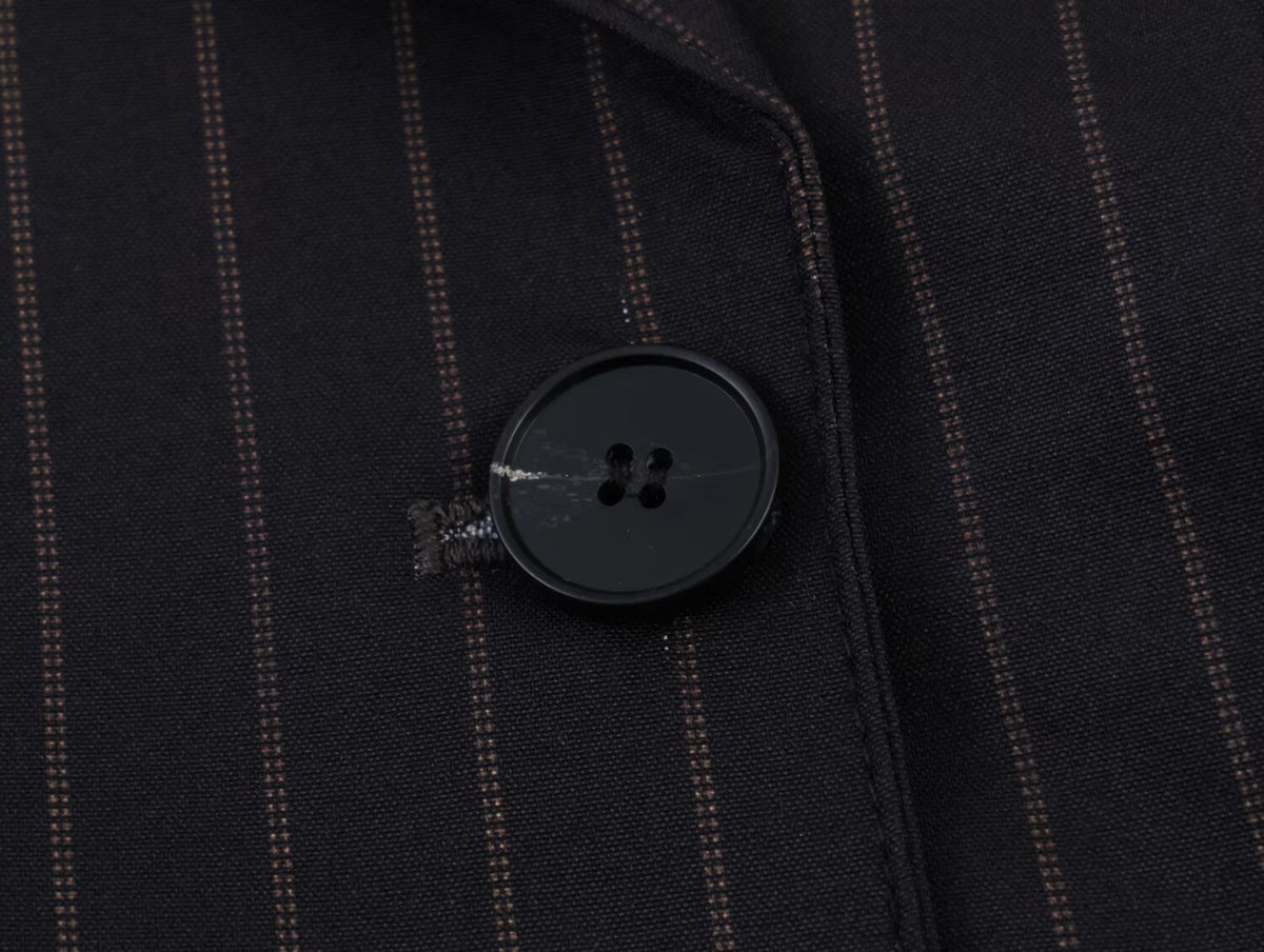 Pinstripe Blazer Dress in charcoal, button and pinstripe detail
