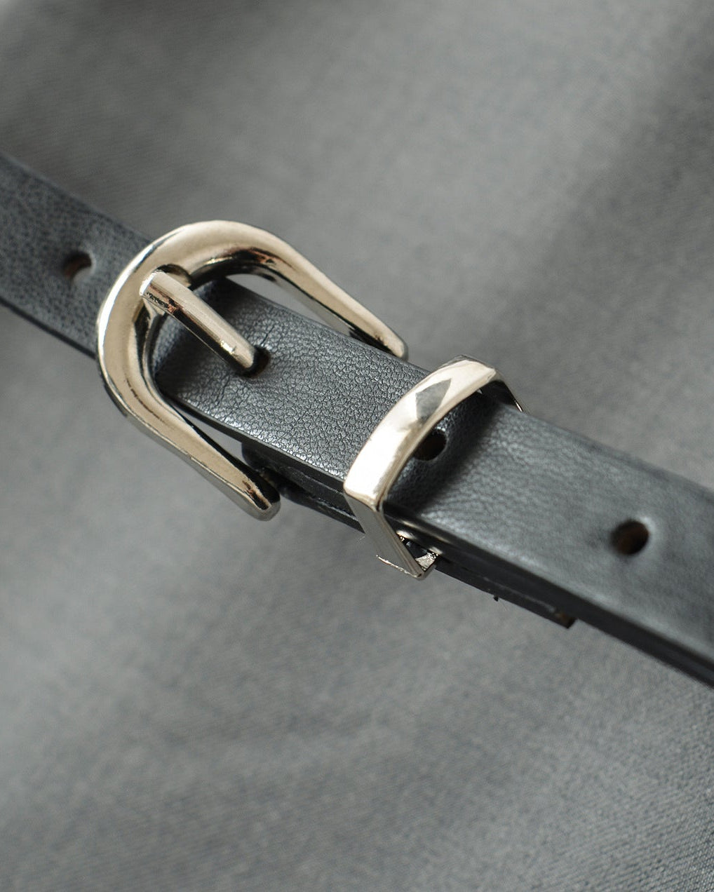 Belted Sheath Dress, close-up of the slim black belt with silver-tone buckle