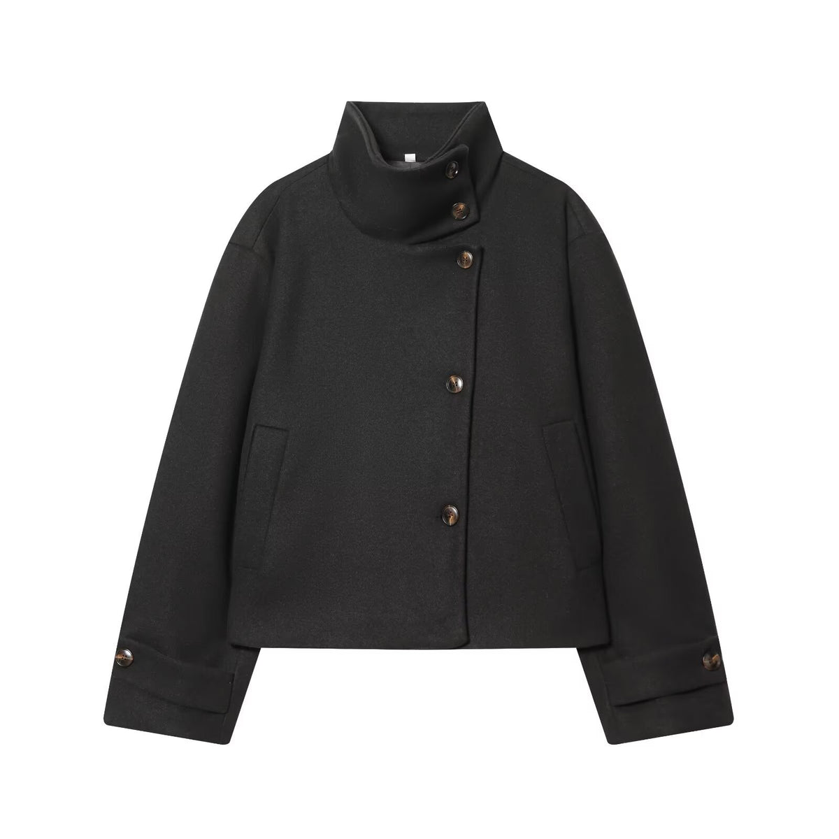 Stand-Collar Jacket in black, front view