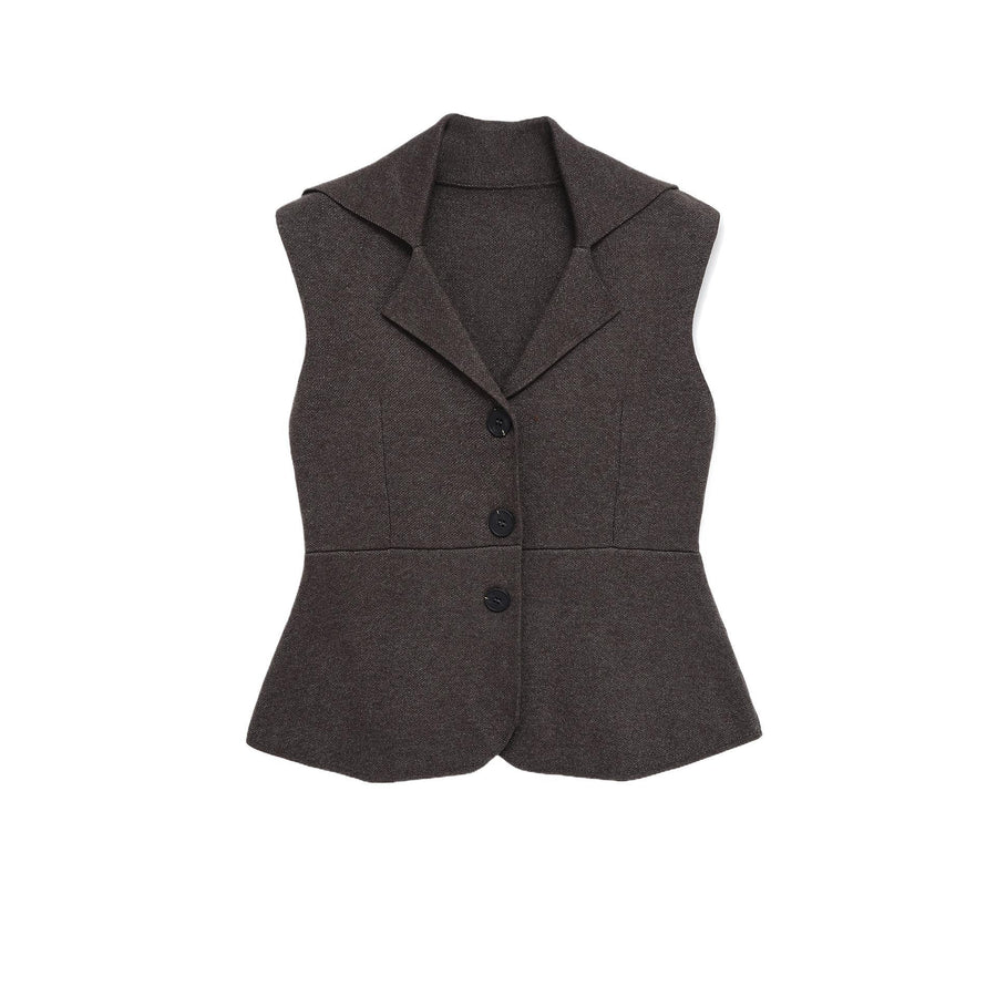 Lapel Knit Waistcoat in dark brown, front view