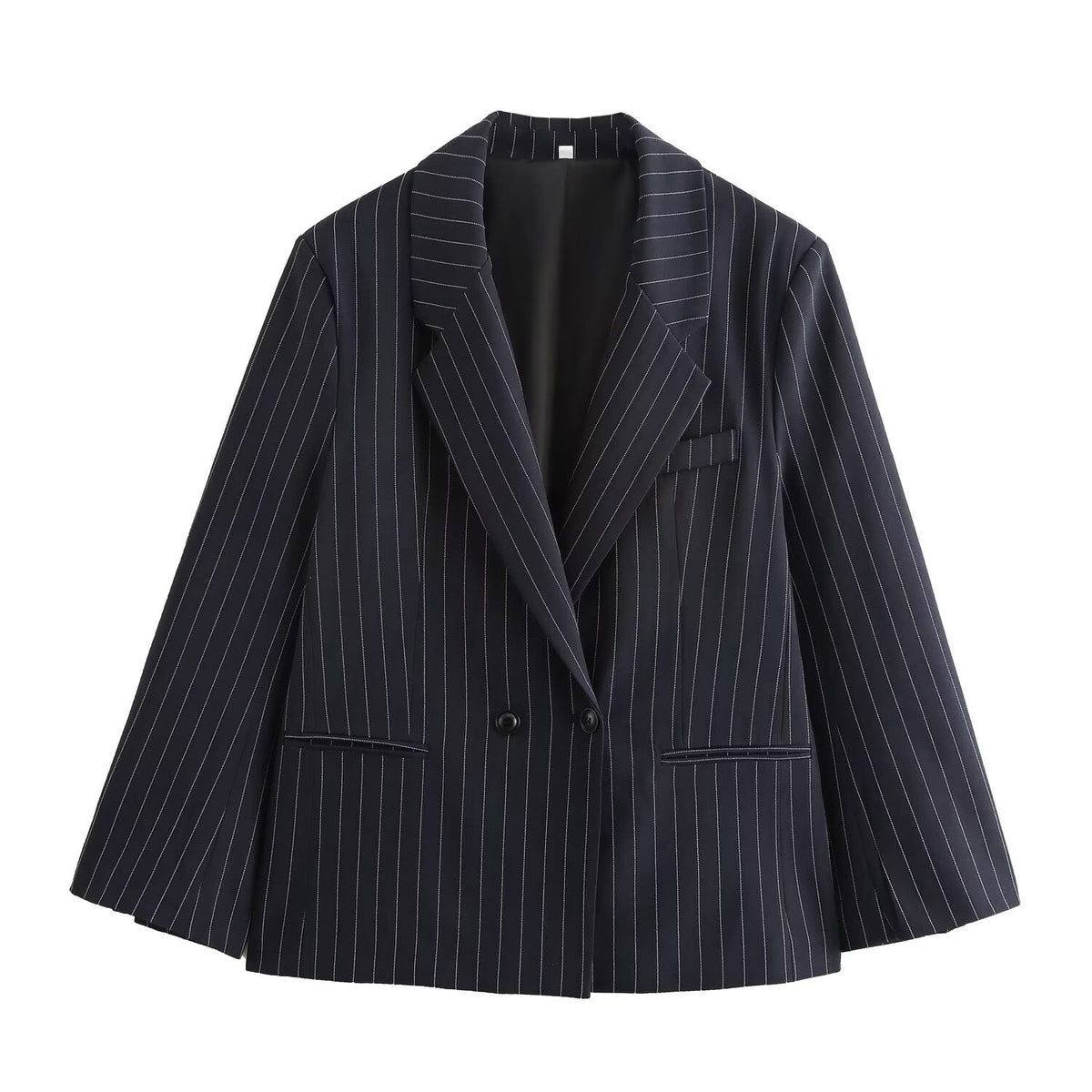 Oversized Pinstripe Blazer in navy pinstripe, front view