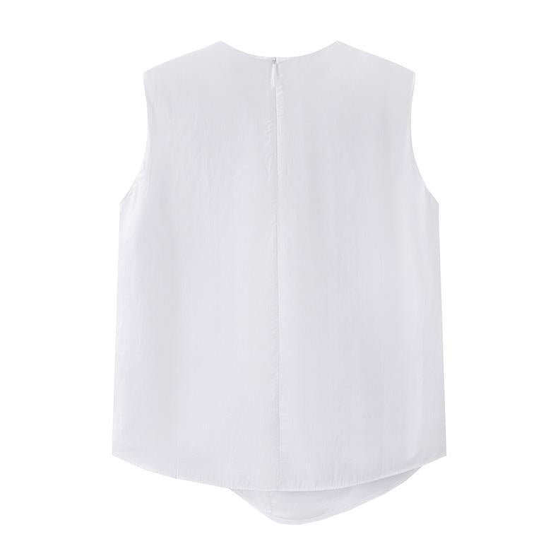 Pleated Sleeveless Top in white, back view