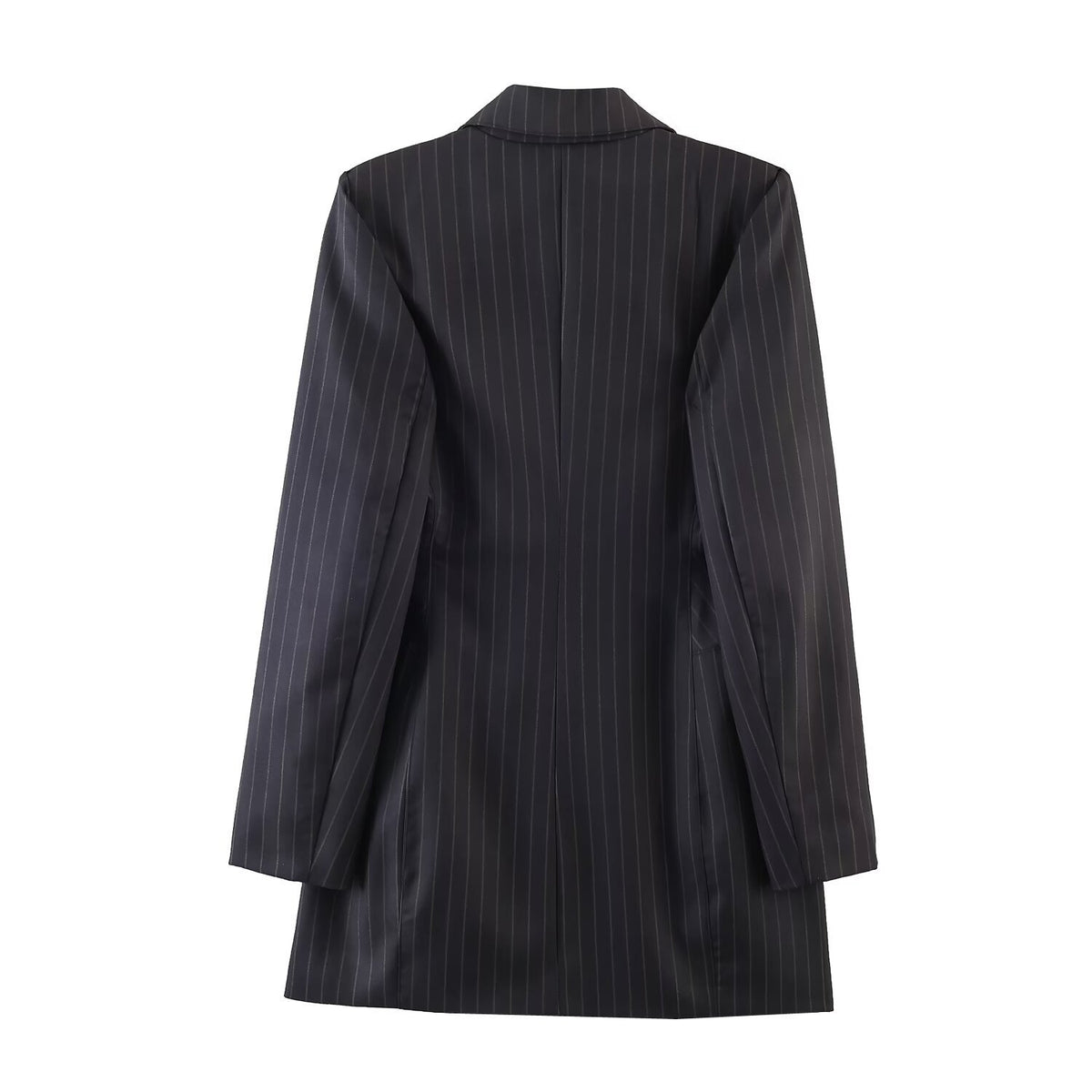 Pinstripe Blazer Dress in charcoal, back view
