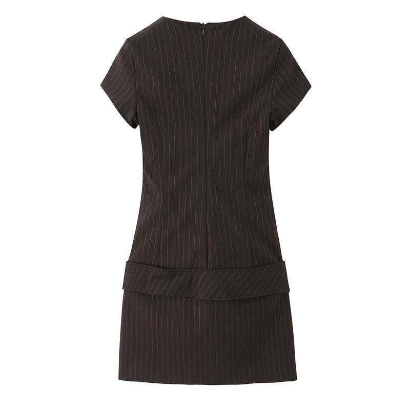 Chocolate Pinstripe Dress, back view