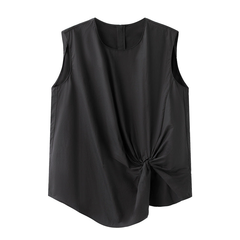 Pleated Sleeveless Top in black, front view