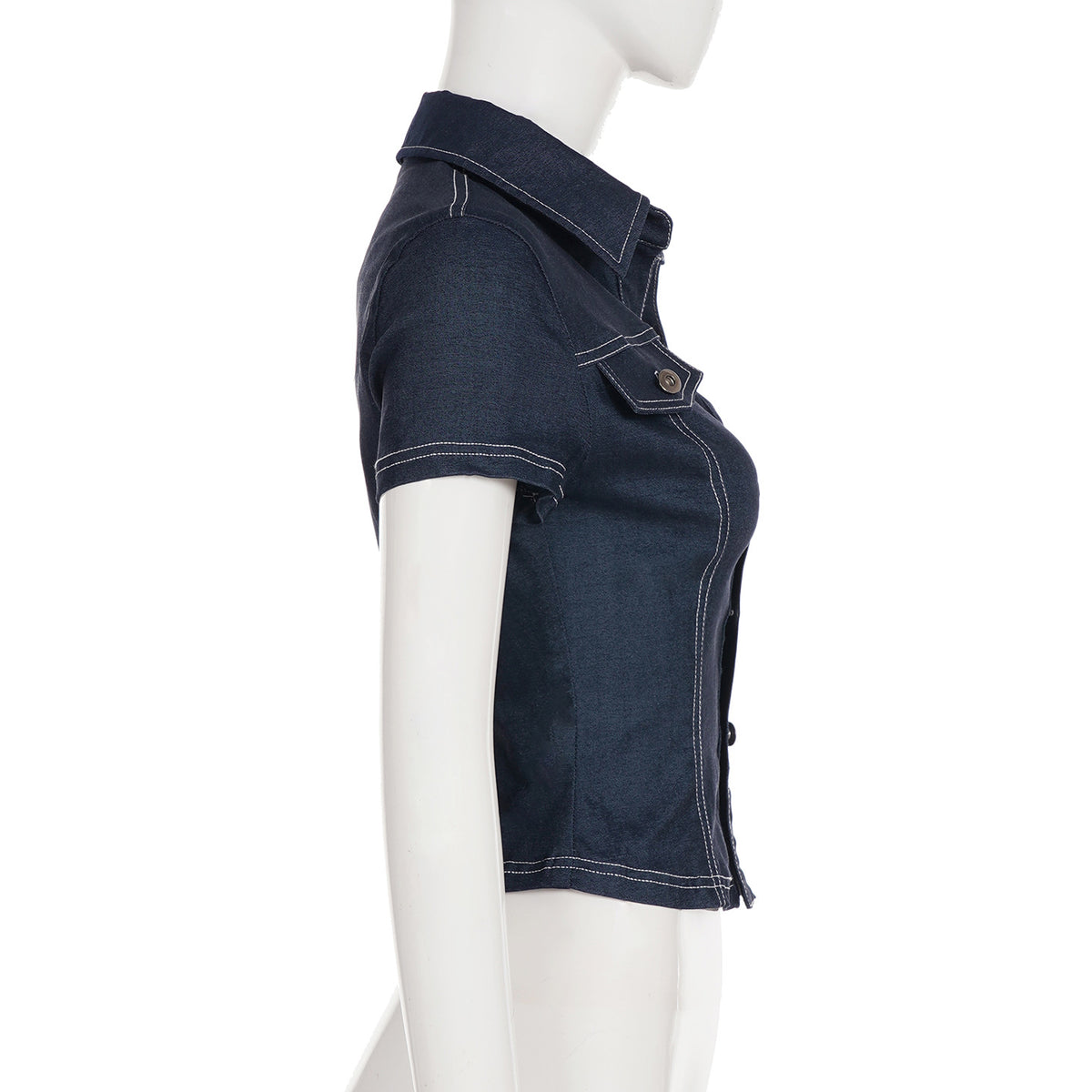 Denim-Look Fitted Shirt in indigo, side view