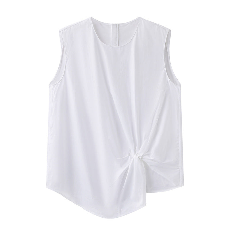 Pleated Sleeveless Top in white, front view