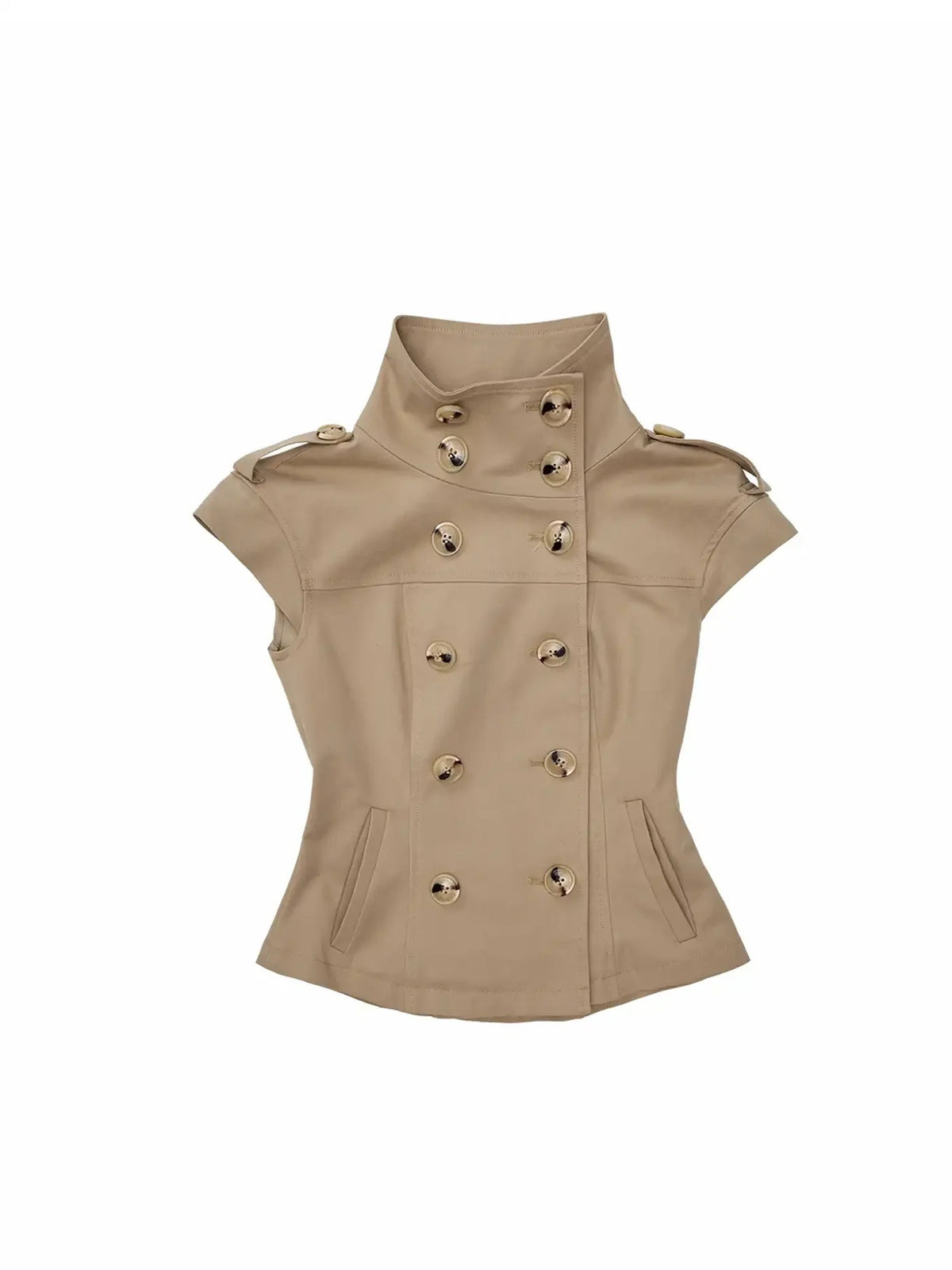 Sleeveless Trench Vest in khaki, front view