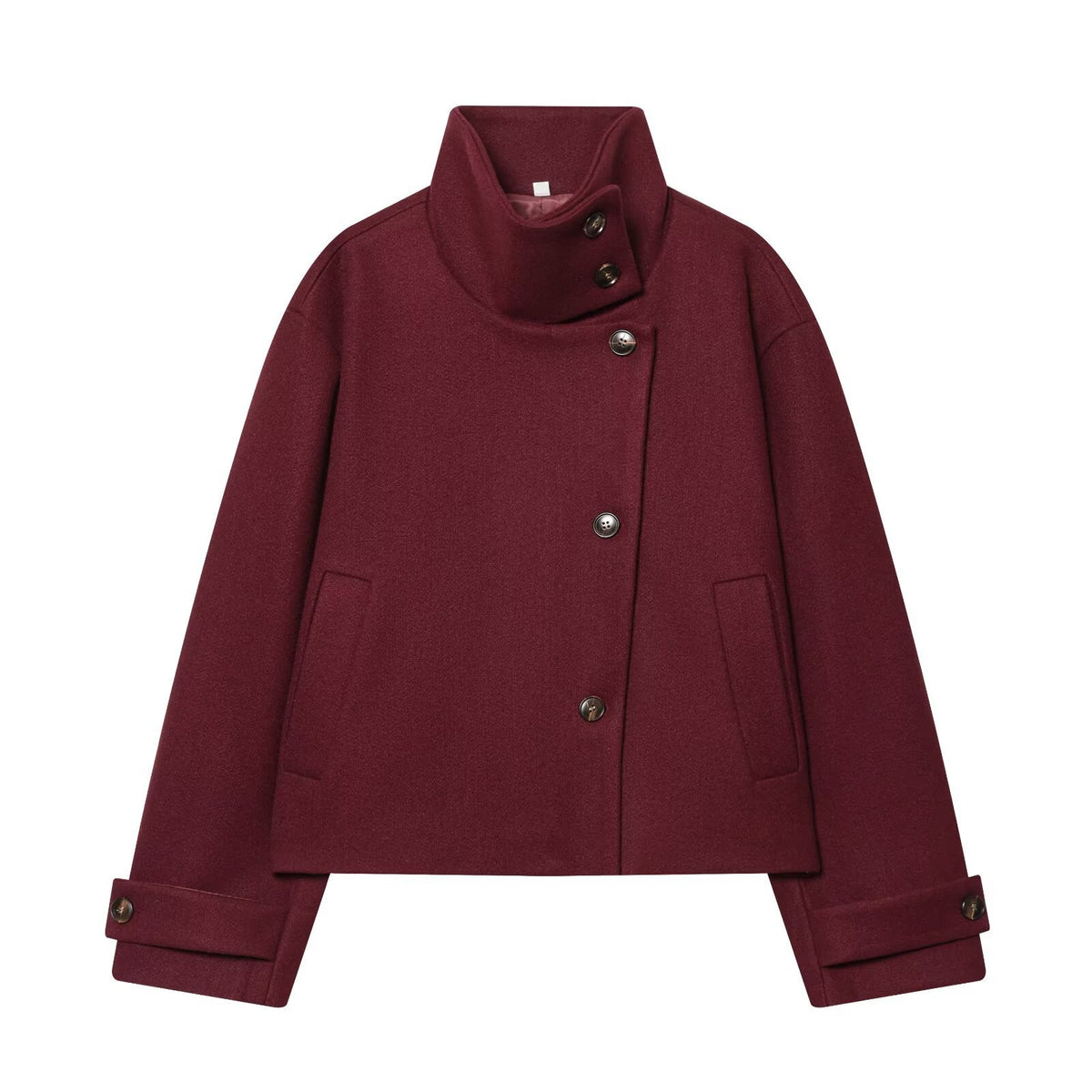 Stand-Collar Jacket in burgundy, front view