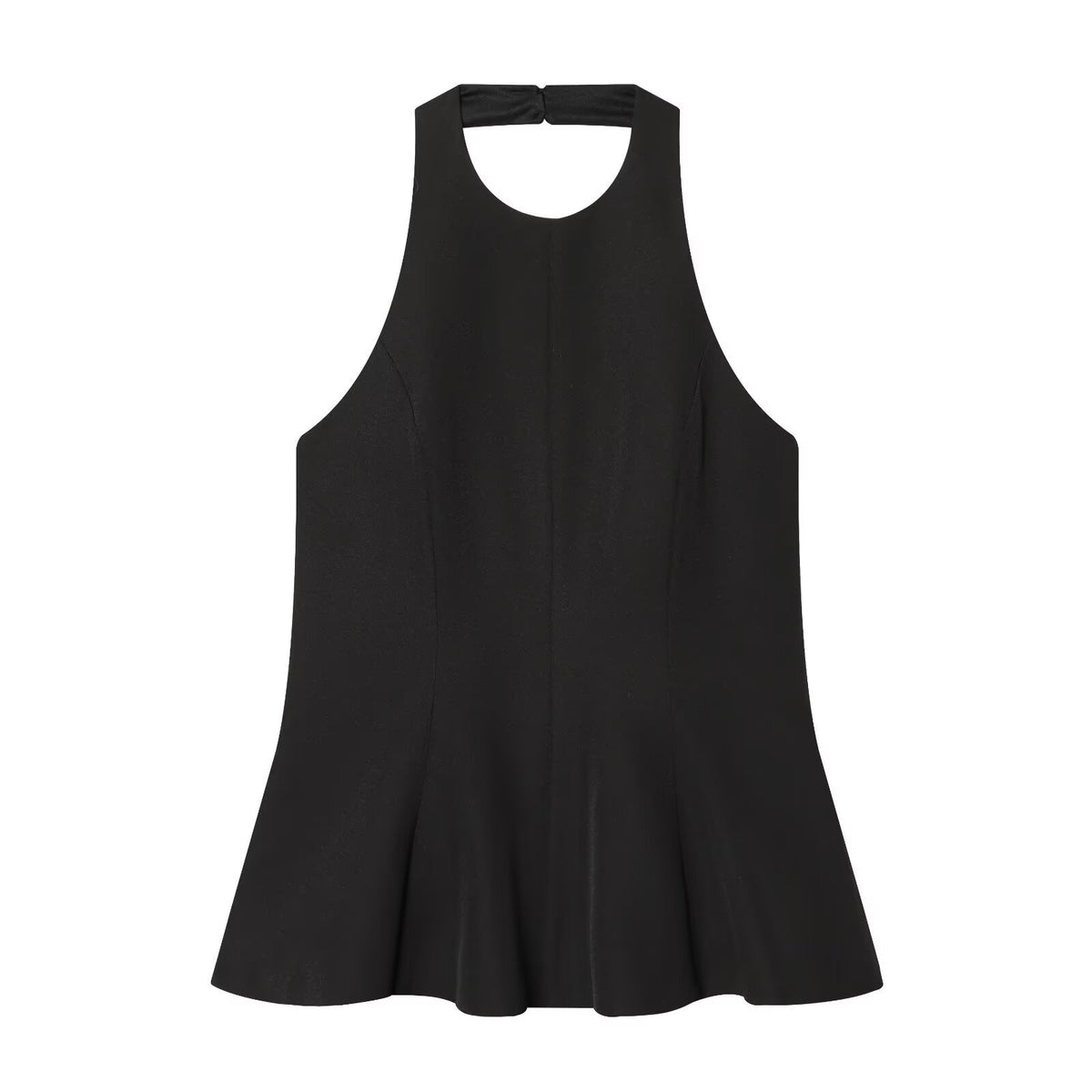 Halterneck Peplum Top in black, front view