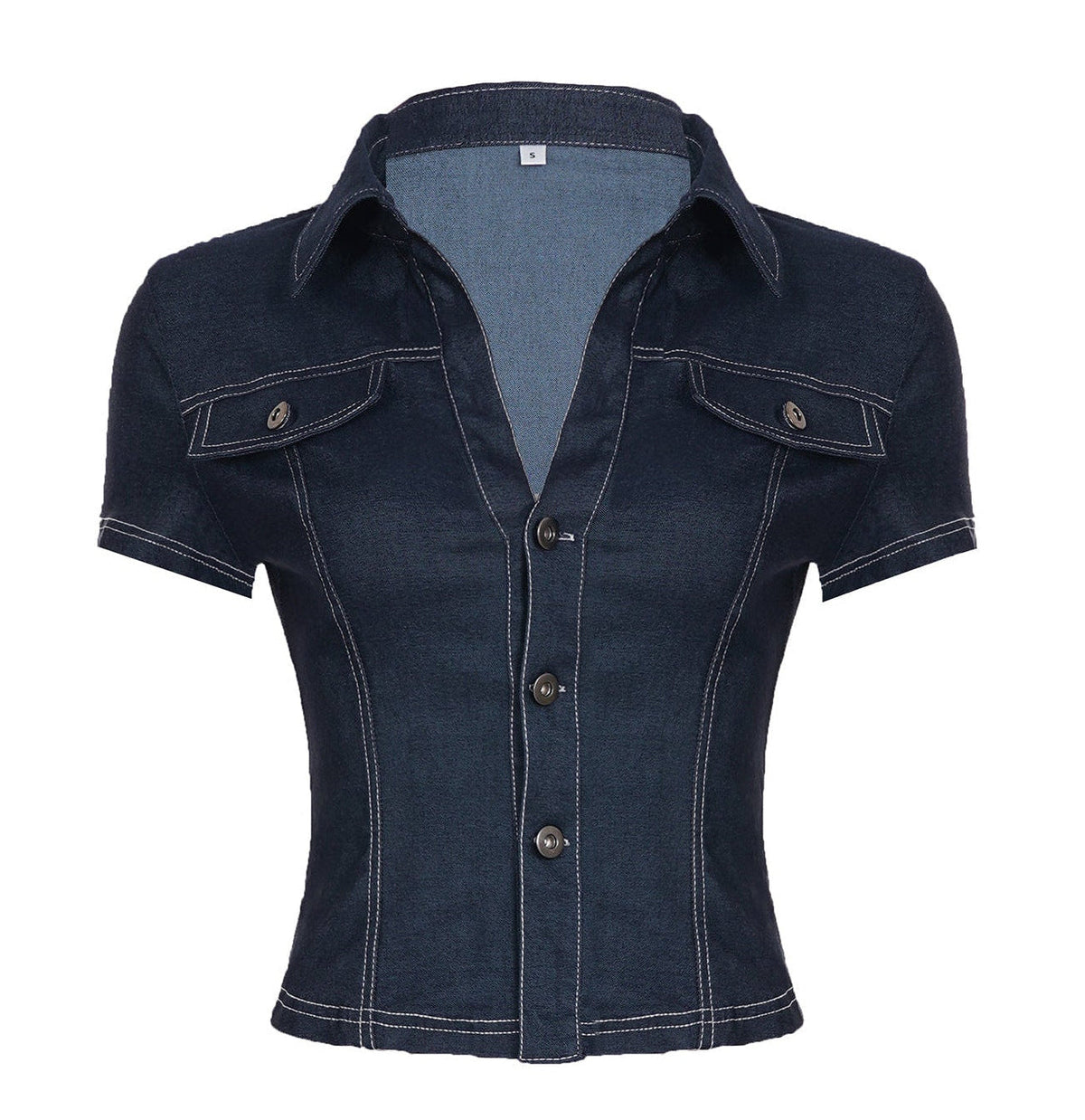 Denim-Look Fitted Shirt in indigo, front view