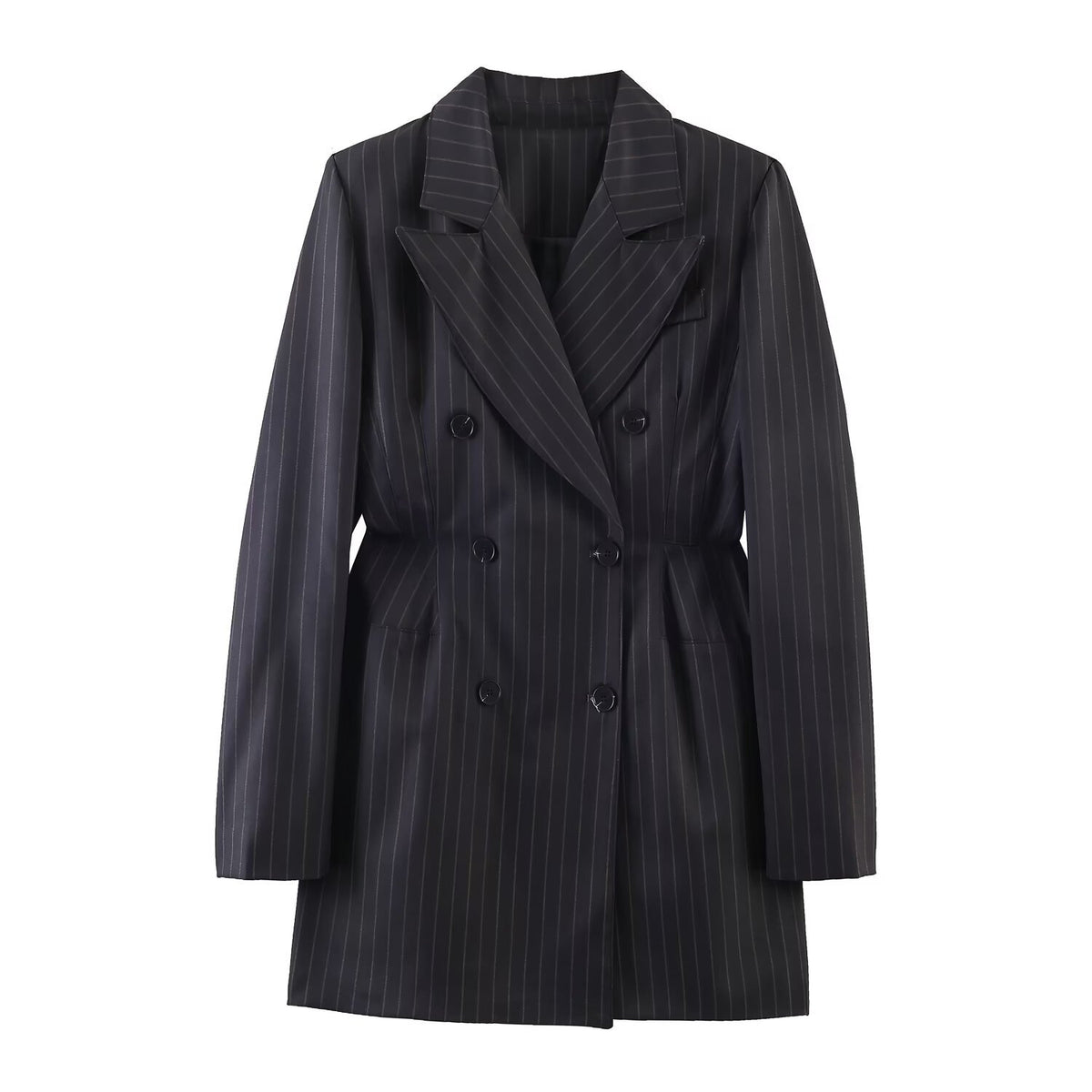 Pinstripe Blazer Dress in charcoal, front view
